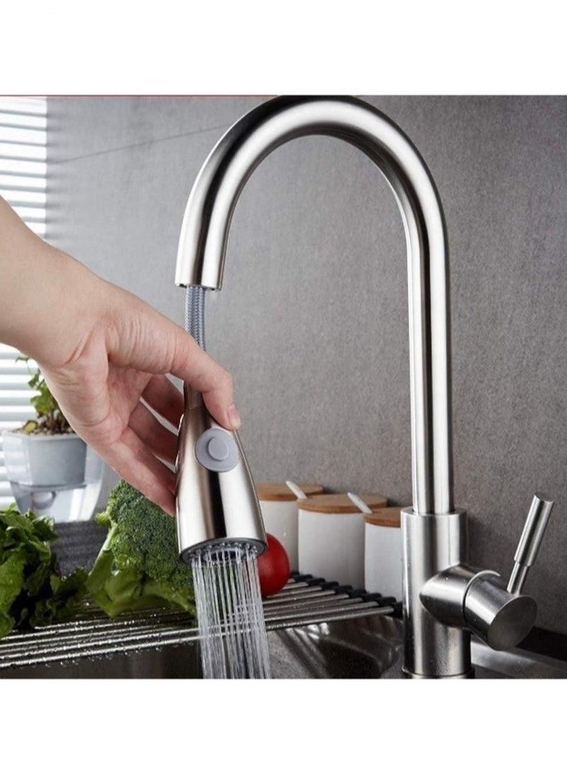 صنبور مغسلة بنمط رش فضي ,حنفيات مطبخ قابلة للسحب مع وضعين للرش فضي - Image 3